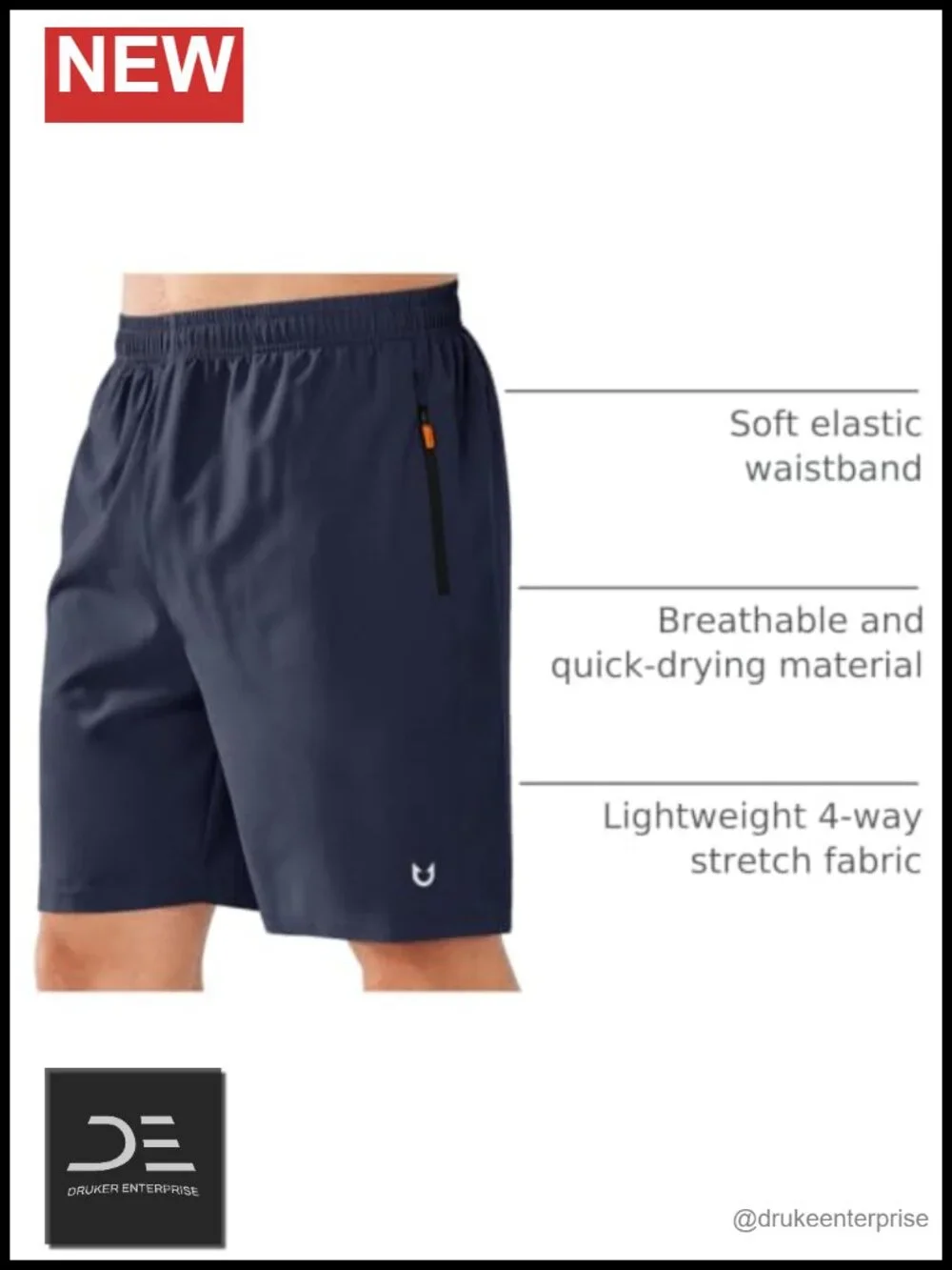 Men's Quick Dry Athletic Running Shorts with Zip Pockets & Adjustable Waist